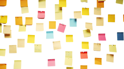 Colorful memo notes arranged in 4K stop motion animation style isolated on white background

