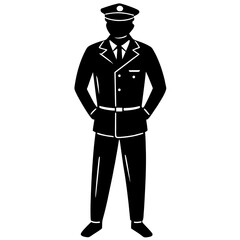 Obraz premium Black uniformed man with hat silhouette officer