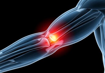 Illustration of elbow joint pain and inflammation, medical concept