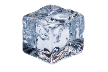 Melting ice cube close-up studio setting macro photography. Isolated on transparent background, png.