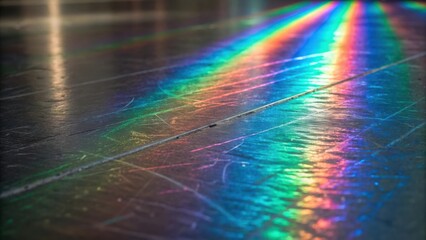 Rainbow light reflected on wood surface