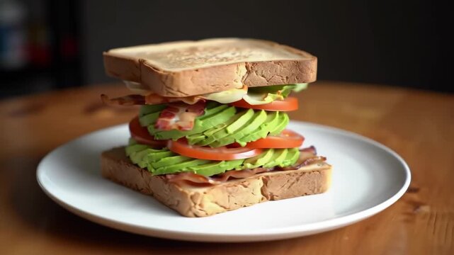 Rotating Bacon Lettuce Avocado and Tomato Sandwich