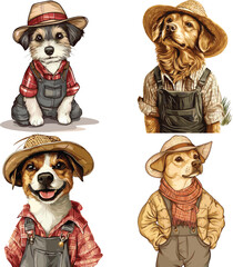 dog wearing farmer clothes vector style on white background
