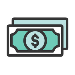 Money in hand icon Save money sign. Cash, loan, coin, dollar, saving, budget, finance, growth, investment, earning money, revenue symbol. Hands holding dollar coin flat and line style - stock vector.