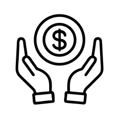 Money in hand icon Save money sign. Cash, loan, coin, dollar, saving, budget, finance, growth, investment, earning money, revenue symbol. Hands holding dollar coin flat and line style - stock vector.