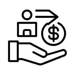 Money in hand icon Save money sign. Cash, loan, coin, dollar, saving, budget, finance, growth, investment, earning money, revenue symbol. Hands holding dollar coin flat and line style - stock vector.