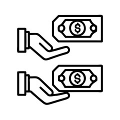 Money in hand icon Save money sign. Cash, loan, coin, dollar, saving, budget, finance, growth, investment, earning money, revenue symbol. Hands holding dollar coin flat and line style - stock vector.