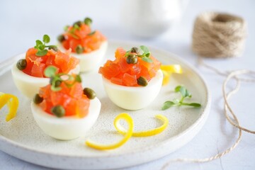 Exquisite Salmon Topped Deviled Eggs A Culinary Delight for Special Occasions and Gourmet Appetizer Gatherings
