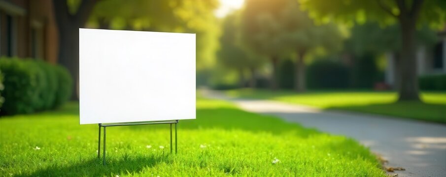 Clean blank white yard sign, ready for message , empty, welcome