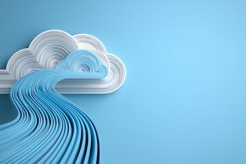Layered paper-style cloud with blue flowing lines on a light blue background.