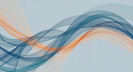 Abstract flowing lines in muted blues, teals, and oranges