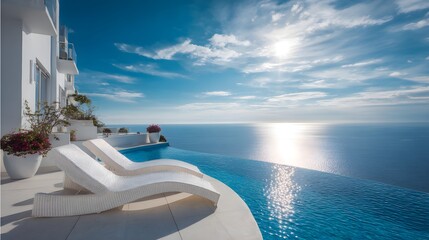 Fototapeta premium Luxurious infinity pool overlooking the ocean.