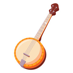 Isolated Banjo Illustration for Musical Performances and Folk Music Depiction on White Background for Creative Projects and Educational Materials