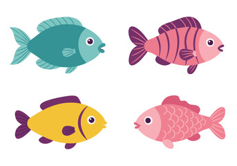 An Assortment of Four Vibrant And Whimsical Underwater Creatures Each Displaying Distinctive Colors And Patterns Ideal For Educational Or Decorative Purposes