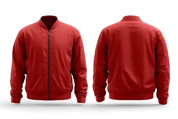 Red bomber jacket front and back view isolated on white background
