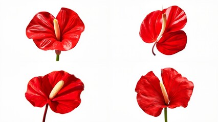 Four red flowers on a white background gesture depth frame design expression elements backgrounds creative style cartoonish movement illustration composition scene layers colorful figure