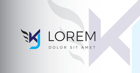 Obraz premium Simple KJ Initial Letter Logo decorated with three leaves