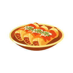 Delicious enchiladas with meat filling and toppings on a plate