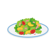 Fresh garden salad with tomatoes cheese and ham on a plate