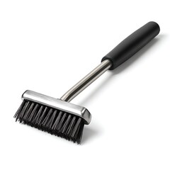 Grill brush with metal bristles isolated on white background