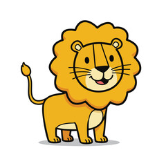 Adorable Cartoon Lion Standing Proudly with a Big Happy Smile and Flowing Mane