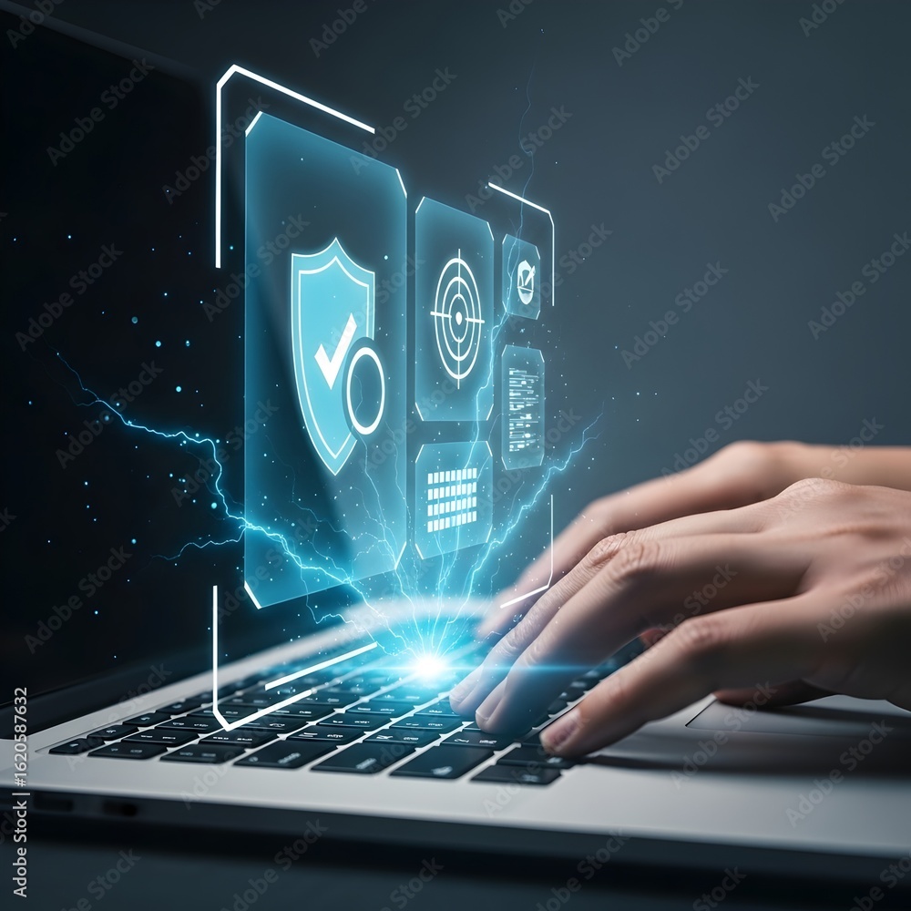 Aufkleber digital security and data protection concepts displayed on a futuristic interface