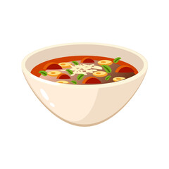 Delicious bowl of hearty soup with vegetables and cheese topping