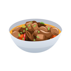 Hearty beef stew with carrots and green onions in a bowl