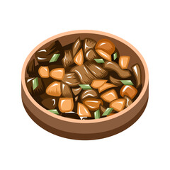 A bowl of delicious beef stew with potatoes and green onions