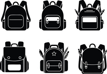 School Bag Silhouette Set – Vector Backpack Icons for Students



