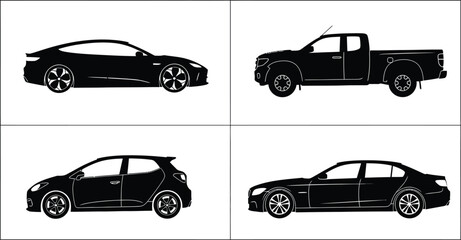 Set of car silhouettes isolated on white background