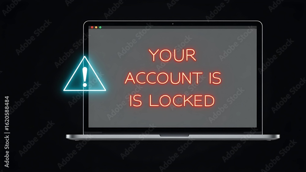 Poster close-up of a laptop screen displaying a security warning about a locked account. the message is hig