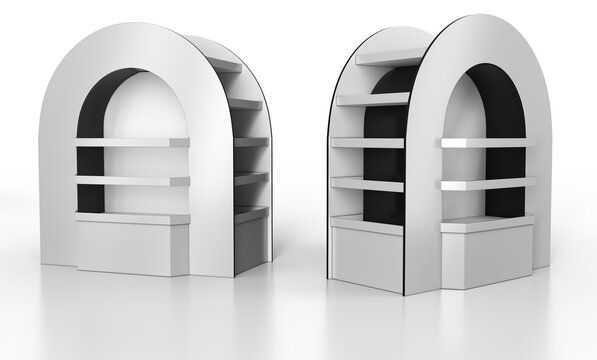 Trade show booth. Design for product promotion and advertising. 3d illustration set transparent background