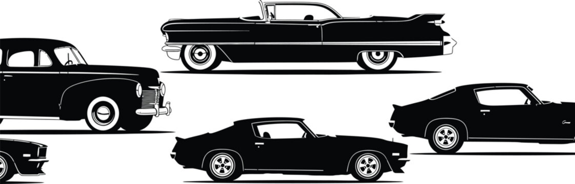 Naklejki Collection of classic cars isolated on white background
