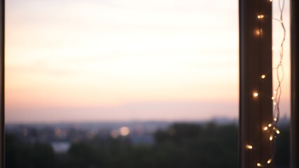 Soft focus sunset lights window image