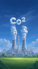 environment concept cartoon illustration of co2 emitting factory 