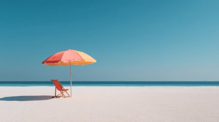 Beach chair, umbrella, ocean, summer, relaxation, sunny sky, vacation, tropical getaway