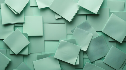 Fototapeta premium Stacked Square Paper Textures on Dusty Green Background white isolated background : Batch, in high resolution clean minimal style stock photo illustration background image ideal for templates advertis