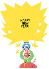 Red horse character wearing hanbok sending New Year greetings illustration