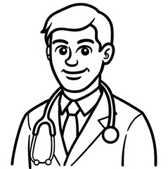 Fototapeta premium Smiling physician with stethoscope, a professional medical doctor in uniform, offering care at a clinic