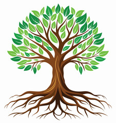 Vector silhouette tree with roots illustration, symbolizing nature's life, growth, and eco-friendly design for all seasons