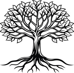 Elegant vector tree silhouette with detailed roots, a perfect symbol of nature's design