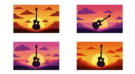 Guitar silhouette sunset background designs