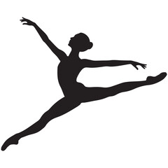 Fototapeta premium Silhouette of a ballerina in action, a graceful woman dancer and athlete performing a jump