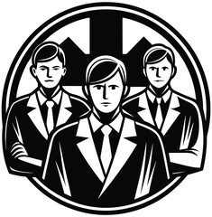 Diverse business people form a unified team, their silhouettes illustrating successful teamwork in an office setting
