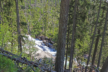 Cascades of beautiful Long waterfall  close to Hrebienok in High Tatras National Park, Slovakia