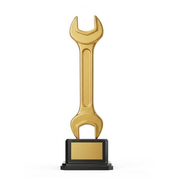 Troph&eacute;e cl&eacute; &agrave; molette en or sur un socle noir