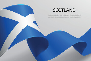 Scotland Flag Waving Ribbon Design on Light Background