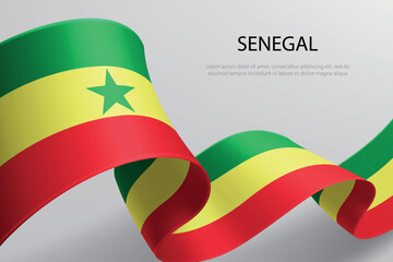 Senegal Flag Waving Ribbon Design on Light Background