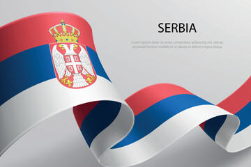 Serbia Flag Waving Ribbon Design on Light Background